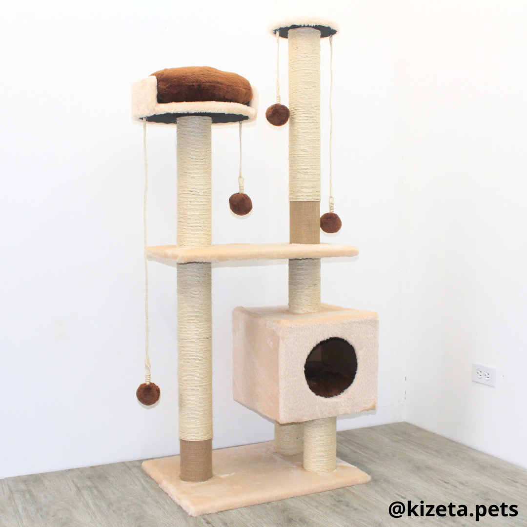 RASCADOR GYM PARA GATO MODELO VENECIA EXTRAGRANDE 2 CAMAS + 6 TORRES COLOR BEIGE (60x45x146CM)