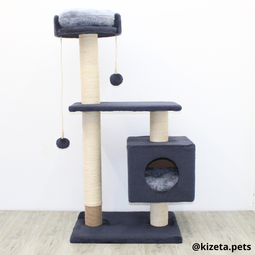 RASCADOR GYM PARA GATO MODELO EDIFICIO 2DA GENERACIÓN CON DOS CAMAS COLOR GRAFITO (60x45x124CM)