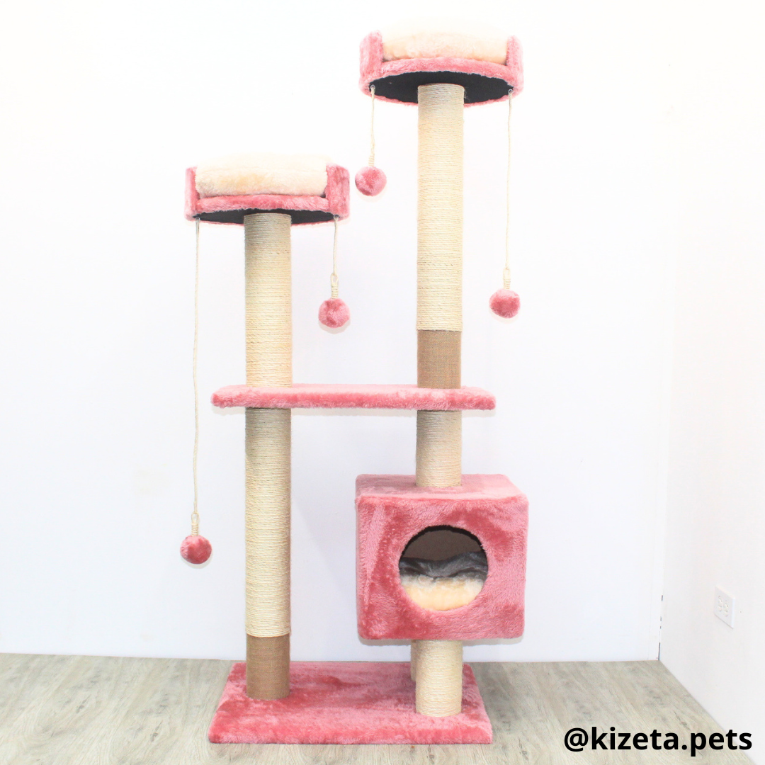 RASCADOR GYM PARA GATO MODELO MÓNACO EXTRA GRANDE 3 CAMAS + 6 TORRES COLOR ROSASO (60x45x156CM)