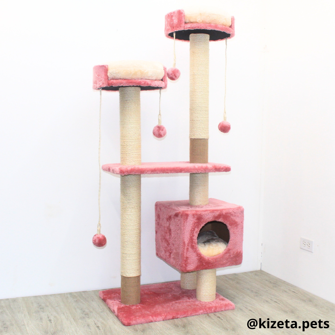 RASCADOR GYM PARA GATO MODELO MÓNACO EXTRA GRANDE 3 CAMAS + 6 TORRES COLOR ROSASO (60x45x156CM)