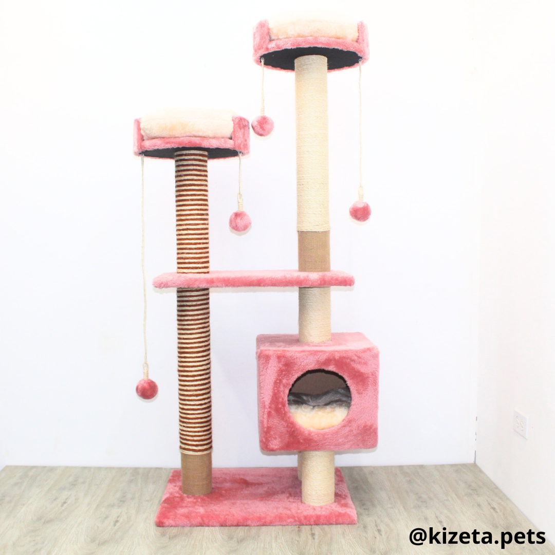 RASCADOR GYM PARA GATO MODELO MÓNACO EXTRA GRANDE 3 CAMAS + 6 TORRES COLOR ROSASO (60x45x156CM)