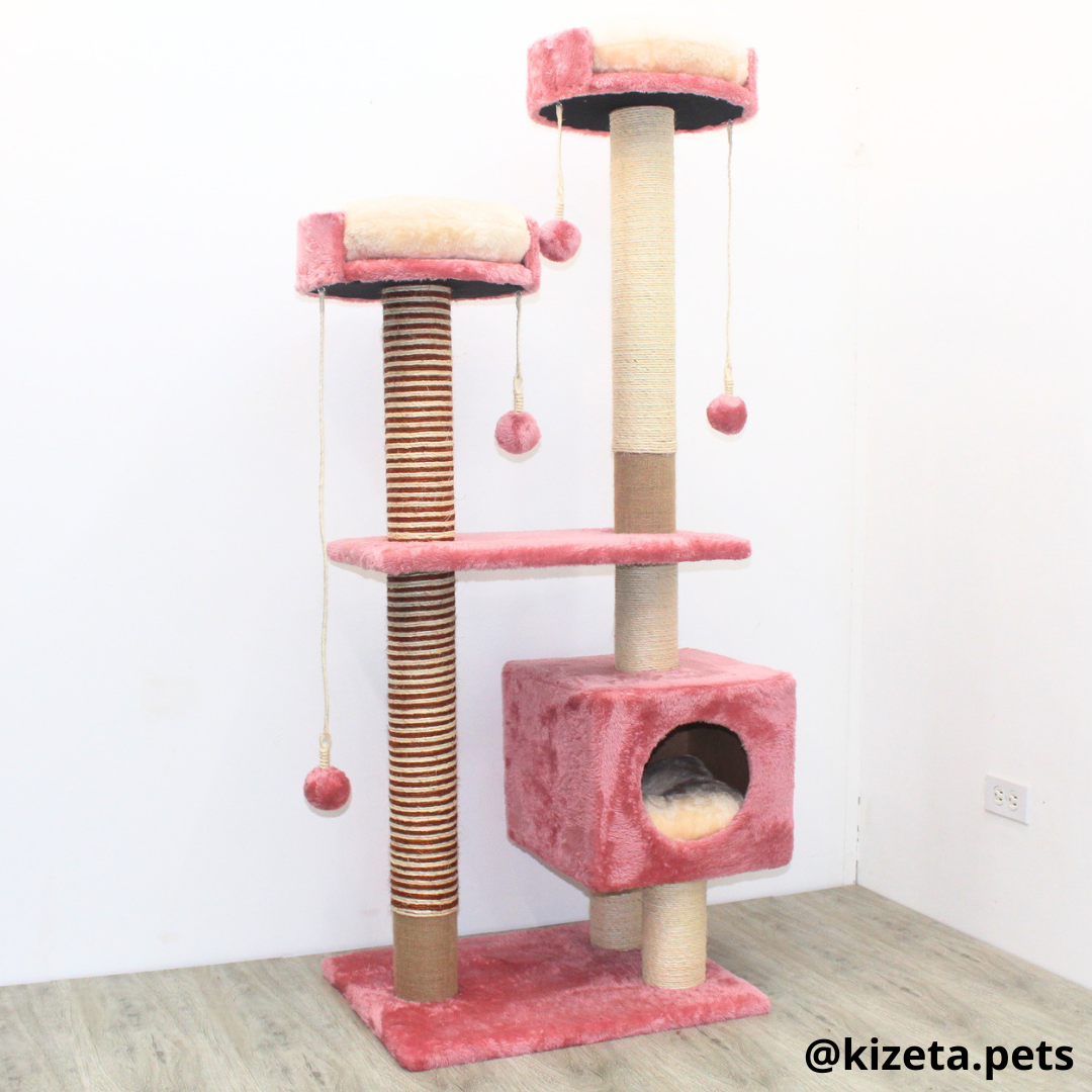 RASCADOR GYM PARA GATO MODELO MÓNACO EXTRA GRANDE 3 CAMAS + 6 TORRES COLOR ROSASO (60x45x156CM)
