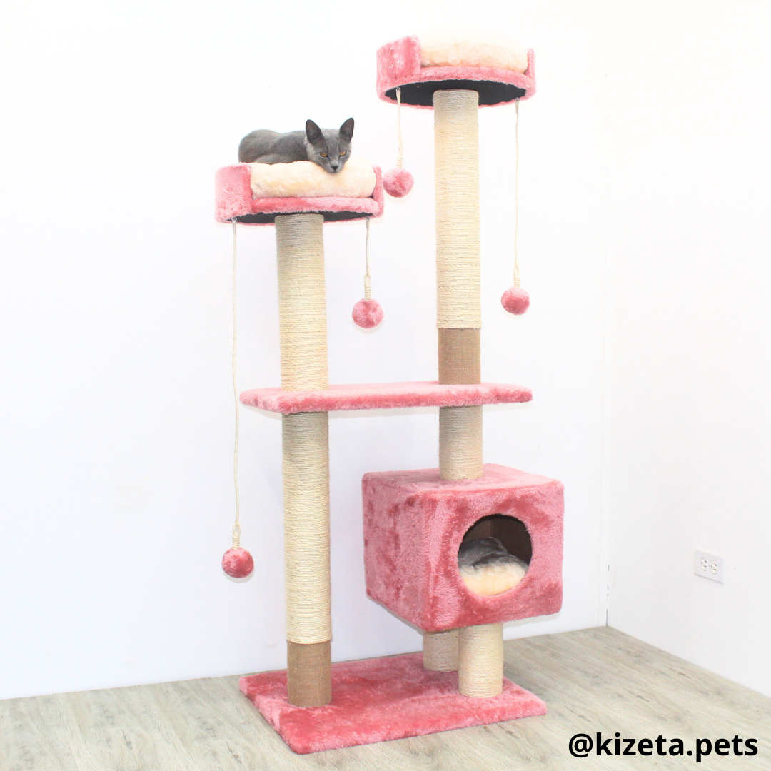 RASCADOR GYM PARA GATO MODELO MÓNACO EXTRA GRANDE 3 CAMAS + 6 TORRES COLOR ROSASO (60x45x156CM)