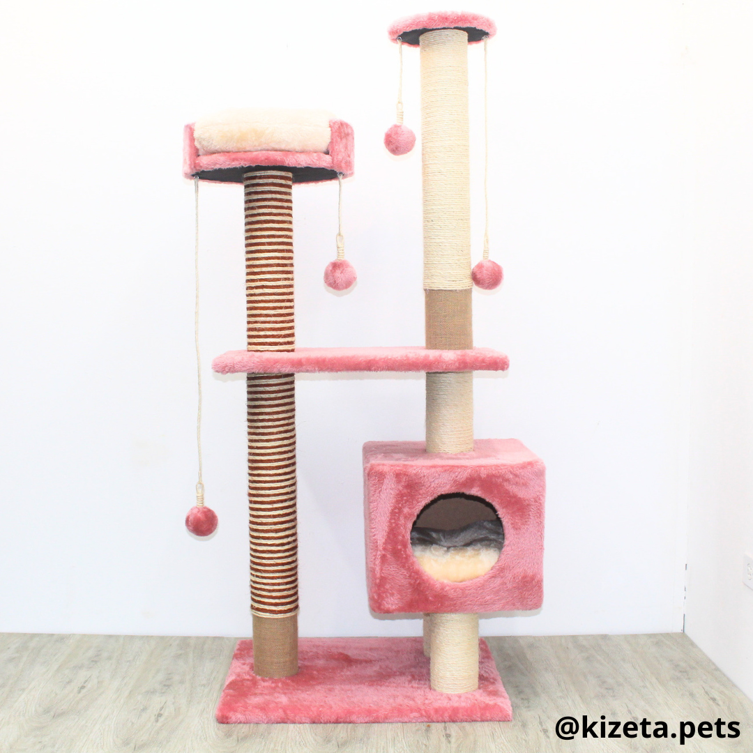 RASCADOR GYM PARA GATO MODELO VENECIA EXTRAGRANDE 2 CAMAS + 6 TORRES COLOR ROSADO (60x45x146CM)