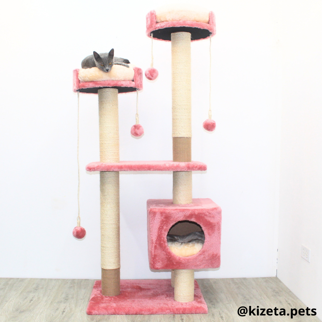 RASCADOR GYM PARA GATO MODELO MÓNACO EXTRA GRANDE 3 CAMAS + 6 TORRES COLOR ROSASO (60x45x156CM)