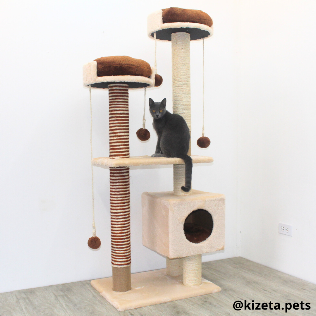 RASCADOR GYM PARA GATO MODELO MÓNACO EXTRAGRANDE 3 CAMAS + 6 TORRES COLOR BEIGE (60x45x156CM)