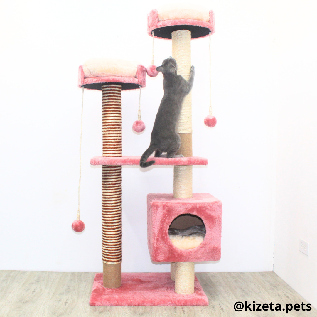RASCADOR GYM PARA GATO MODELO MÓNACO EXTRA GRANDE 3 CAMAS + 6 TORRES COLOR ROSASO (60x45x156CM)
