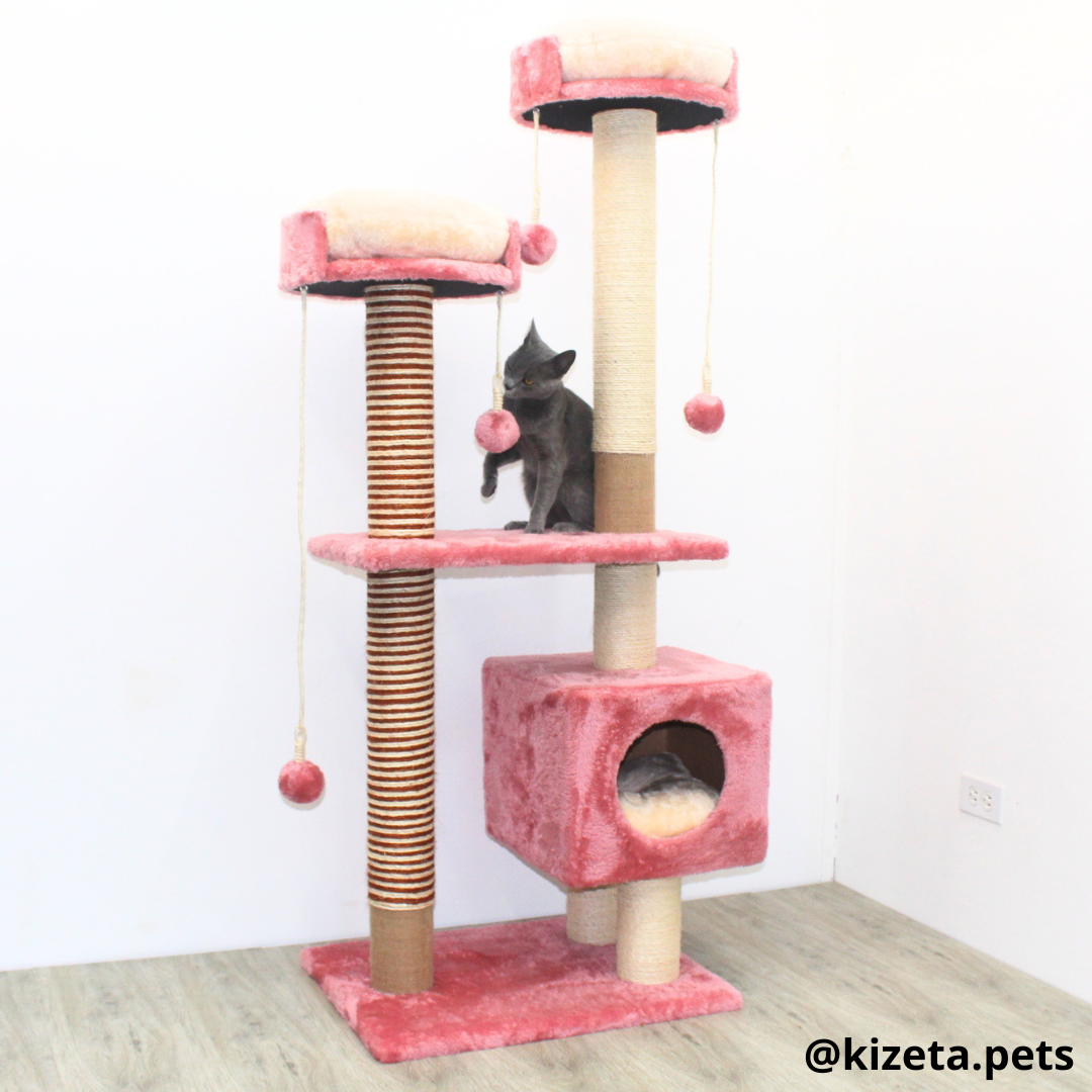 RASCADOR GYM PARA GATO MODELO MÓNACO EXTRA GRANDE 3 CAMAS + 6 TORRES COLOR ROSASO (60x45x156CM)