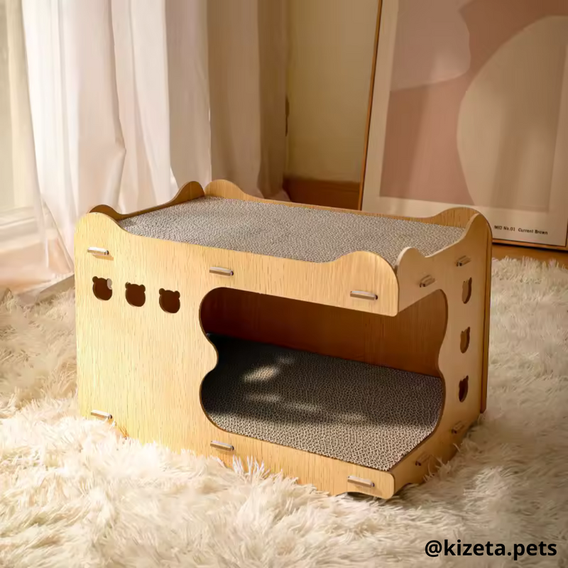 CUARTO/CASA RASCADOR ENTRADA ESQUINERA PARA GATO (2 TABLAS RASCADORAS + 1 COJÍN)