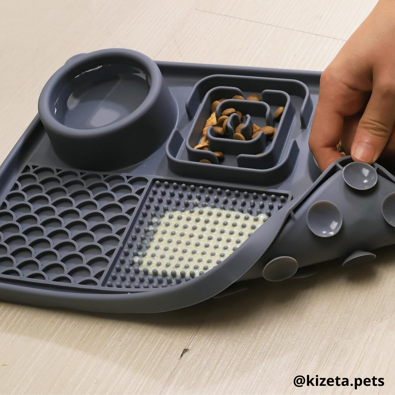 PLATO DE SILICONA L CON 6 TEXTURIZADOS PARA LAMER / LICK MAT / ALMOHADILLA JUGUETE INTERACTIVO MEDIANO PARA MASCOTAS