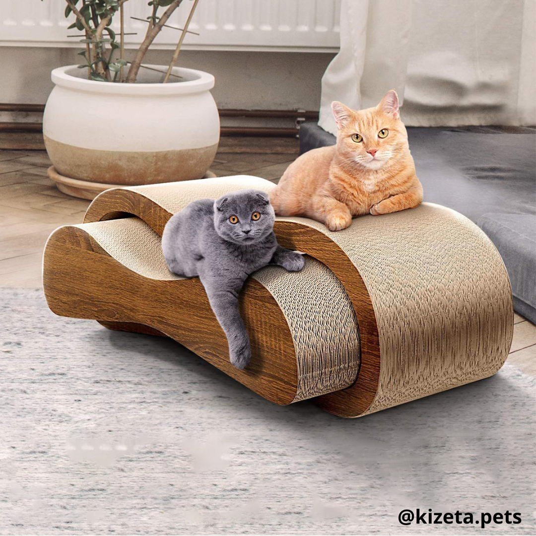 RASCADOR LOUNGE OVALADO PARA GATOS 2 EN 1 DE CARTÓN CORRUGADO (70X24X23CM)