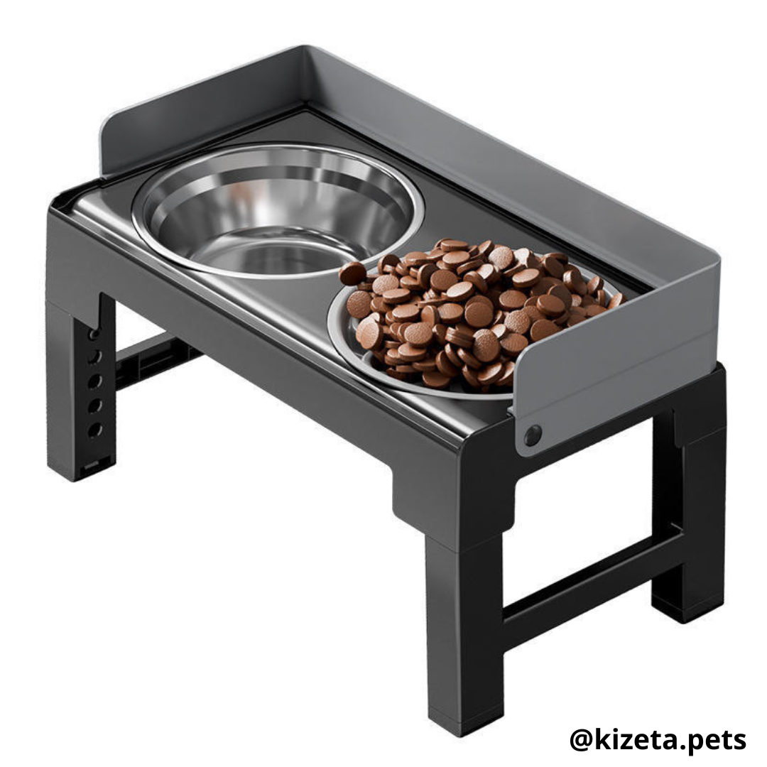 PLATOS ELEVADOS DE ACERO INOXIDABLE CON 5 REGULACIONES Y RESPALDAR PARA MASCOTAS MEDIANAS Y GRANDES