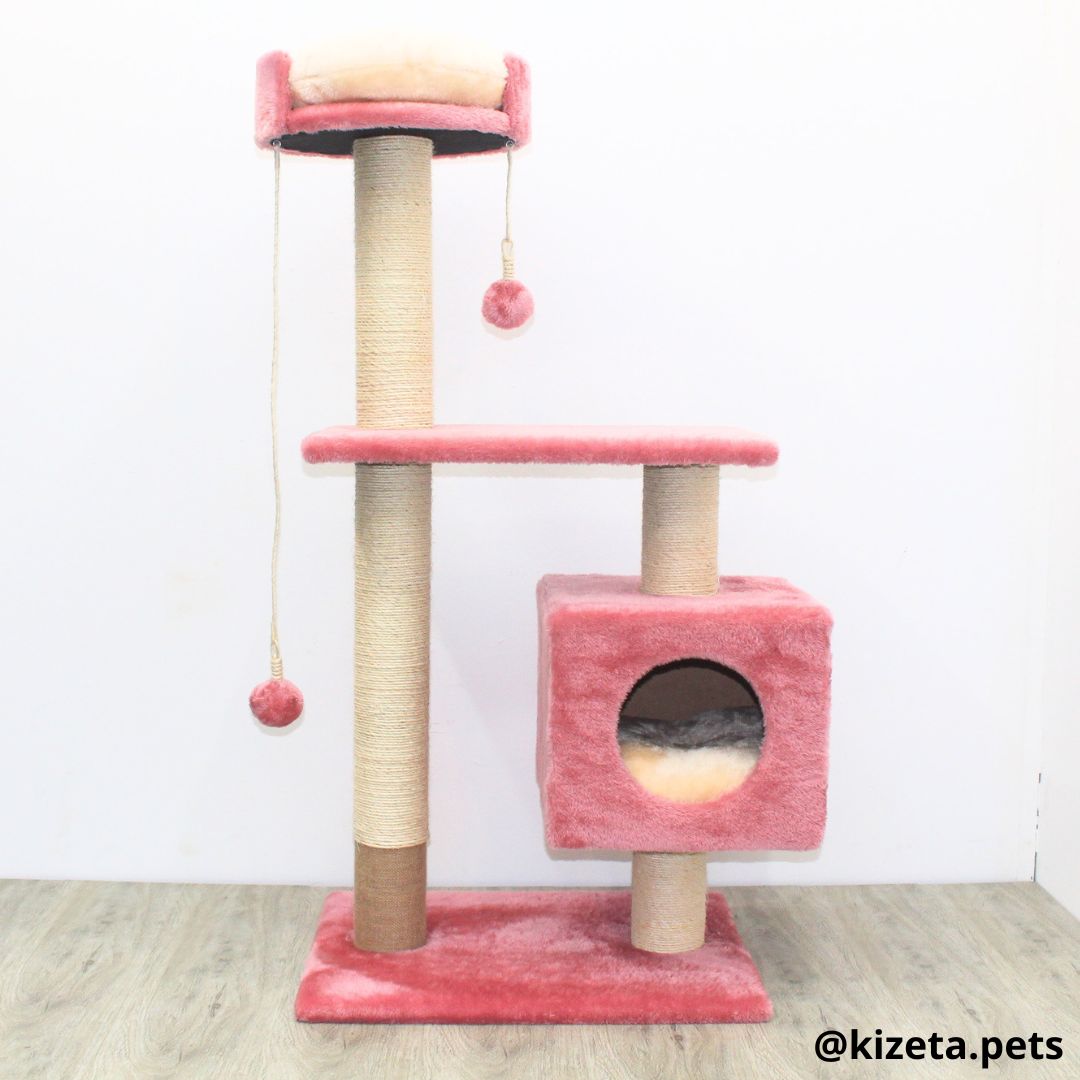 RASCADOR GYM PARA GATO MODELO EDIFICIO 2DA GENERACIÓN CON DOS CAMAS COLOR ROSADO (60x45x124CM)