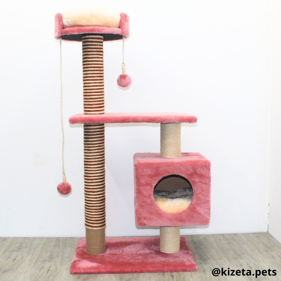 RASCADOR GYM PARA GATO MODELO EDIFICIO 2DA GENERACIÓN CON DOS CAMAS COLOR ROSADO (60x45x124CM)
