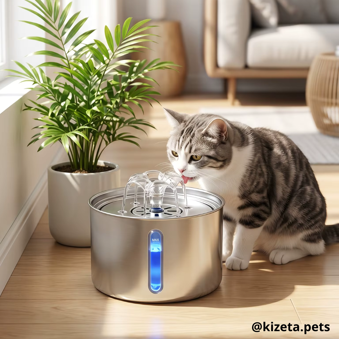 FUENTE DE AGUA DE ACERO INOXIDABLE CIRCULAR DE 3L CON SENSOR DE MOVIMIENTO PARA GATOS Y PERROS