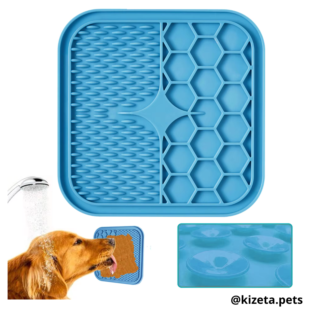 PLATO DE SILICONA M CON DOS TEXTURIZADOS PARA LAMER LICK MAT ALMOHADILLA JUGUETE INTERACTIVO MEDIANO PARA MASCOTAS AZUL