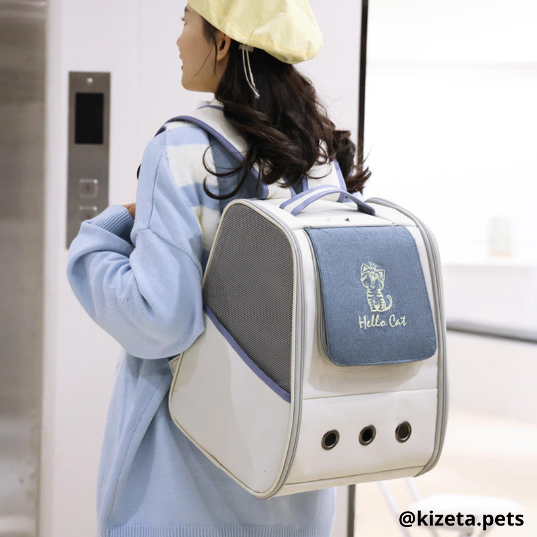 MOCHILA TRANSPORTADORA HELLO CAT PARA MASCOTAS (32x28x38 CM)