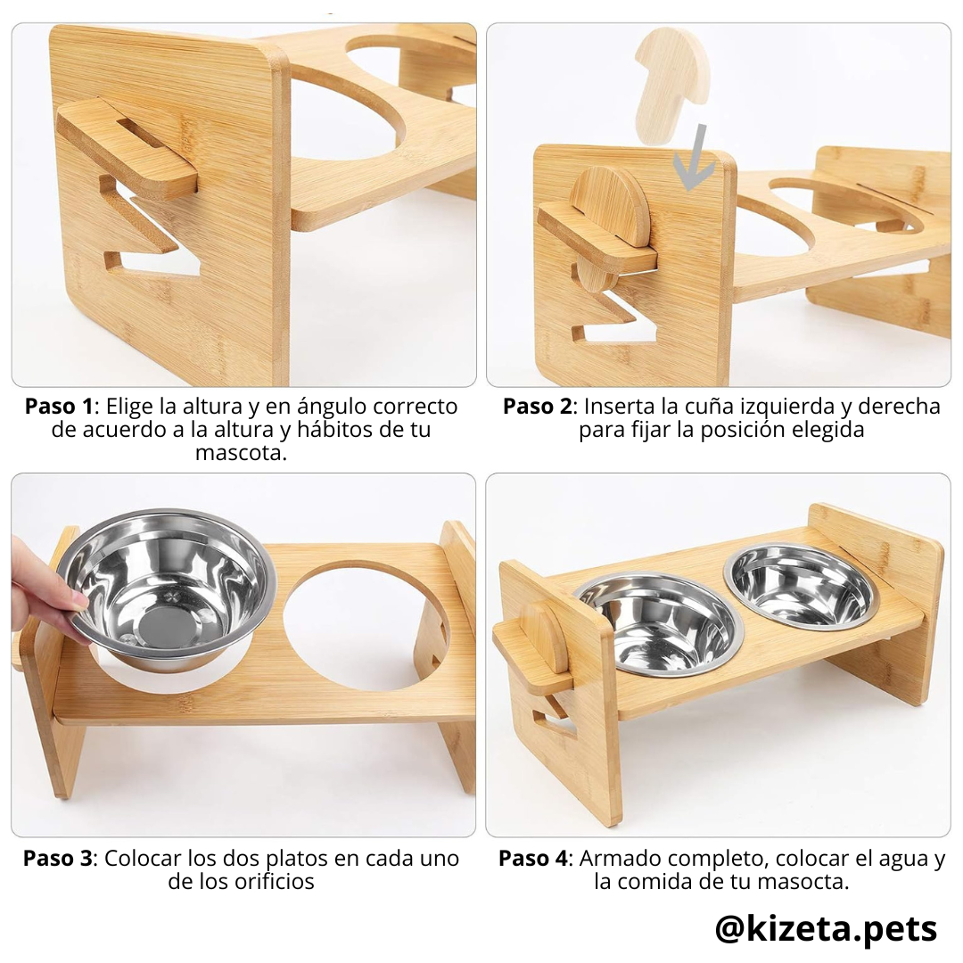 PLATO ELEVADO M CON 4 REGULACIONES DE ACERO INOXIDABLE PARA MASCOTAS PEQUEÑAS Y MEDIANAS