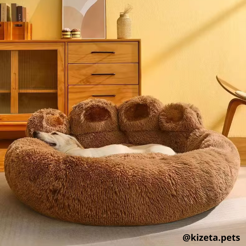 CAMA ANTIANSIEDAD/RELAJANTE EN FORMA DE PATA DE OSO PARA PERROS