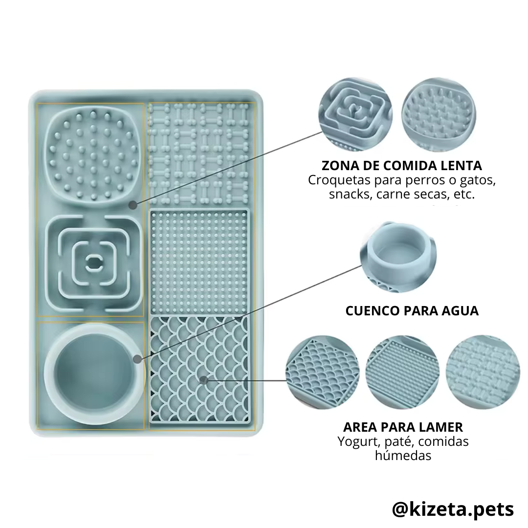 PLATO DE SILICONA L CON 6 TEXTURIZADOS PARA LAMER / LICK MAT / ALMOHADILLA JUGUETE INTERACTIVO MEDIANO PARA MASCOTAS