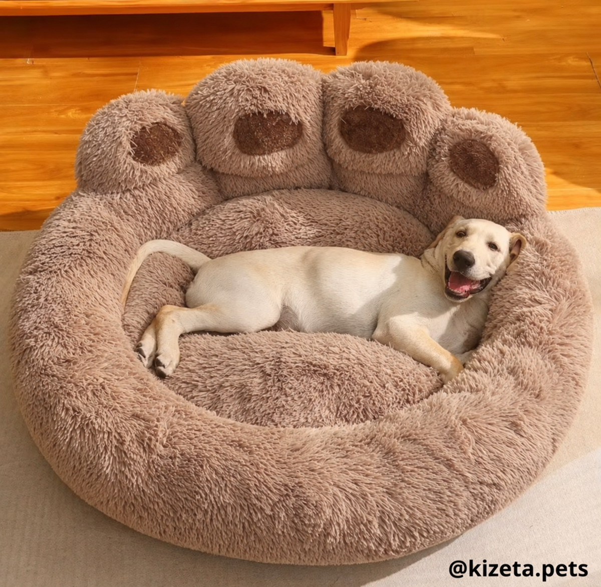 CAMA ANTIANSIEDAD 100% LAVABLE EN FORMA HUELLA DE OSO PARA PERROS O GATOS